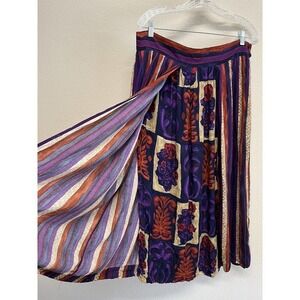 VTG 80's Platinum by Dorothy Schoelen Maxi Skirt Floral Striped Size 16 Purple